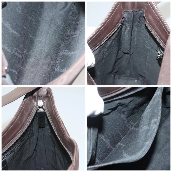 Salvatore Ferragamo Shoulder Bag Nylon Leather Brown Silver Auth - Picture 15 of 16